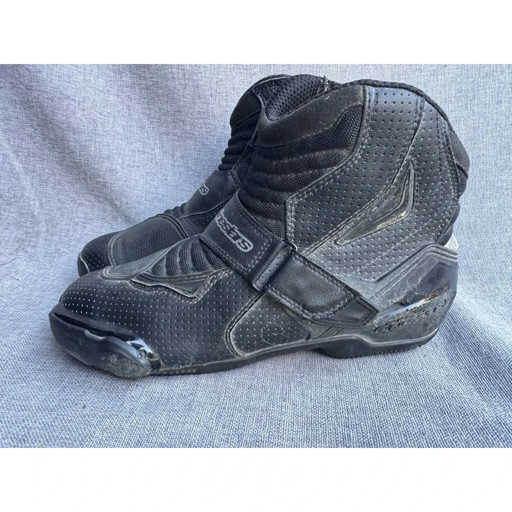Alpinestars SMX-1 R Vented Motorcycle Boots Men's Size 9 US Black Strap Zip